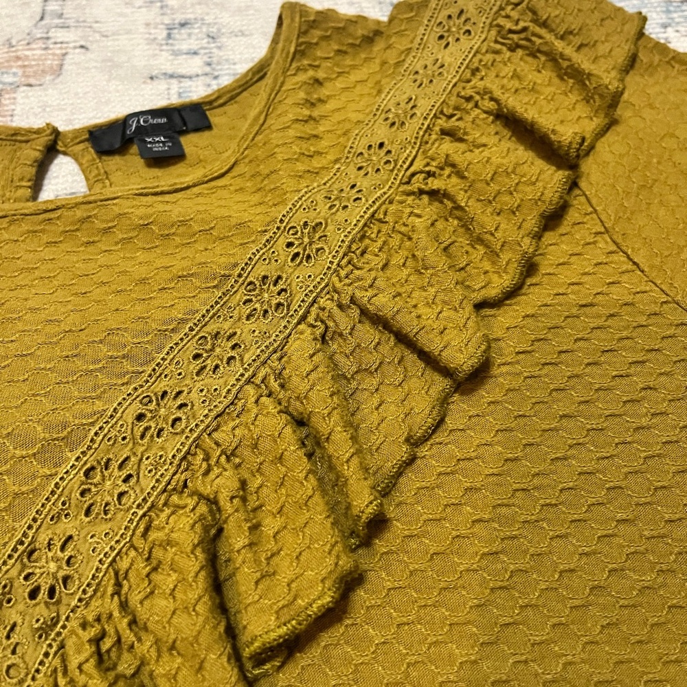 J. Crew Mustard Ruffle Blouse - Picture 9 of 9